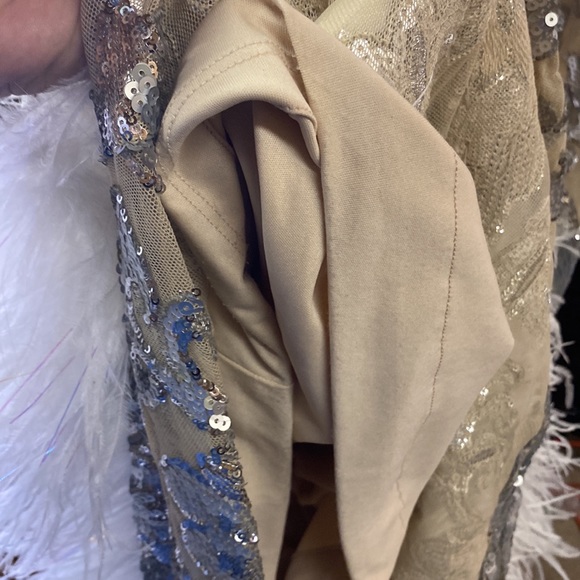 Who doesn’t need some feathers in their life? Beautiful silver cream formal - Picture 9 of 11